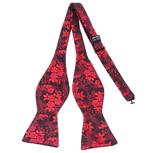 Red Floral Silk Self-Tie Bow Tie for Classy Men