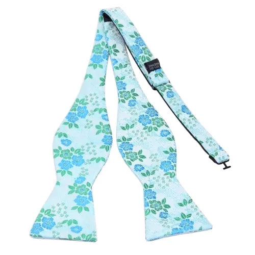 Turquoise Floral Silk Self-Tie Bow Tie for Men - Classy Accessory for Formal Occasions