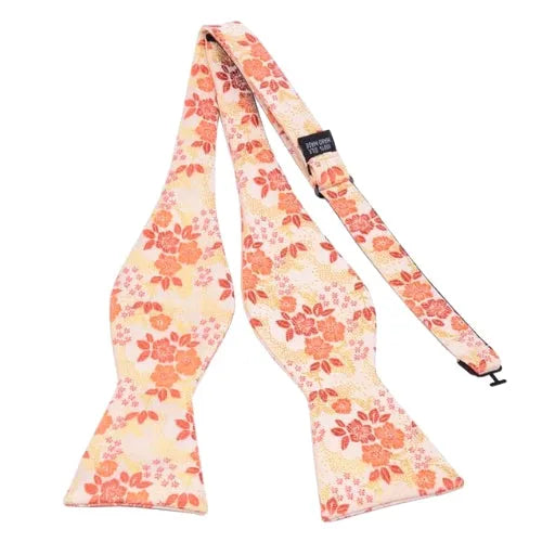 Silk Self-Tie Bow Tie for Men - Classy Peach Floral Design