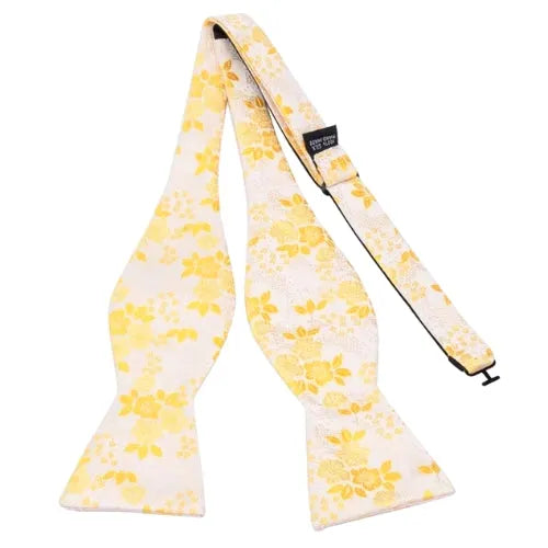 Yellow Floral Silk Self-Tie Bow Tie for Classy Men