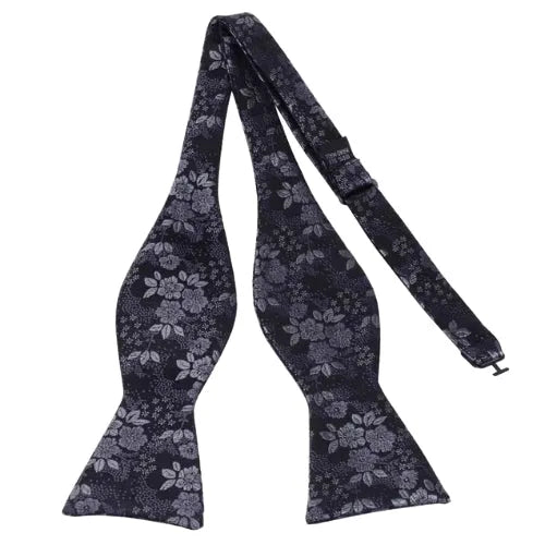 Grey Floral Silk Self-Tie Bow Tie for Classy Men