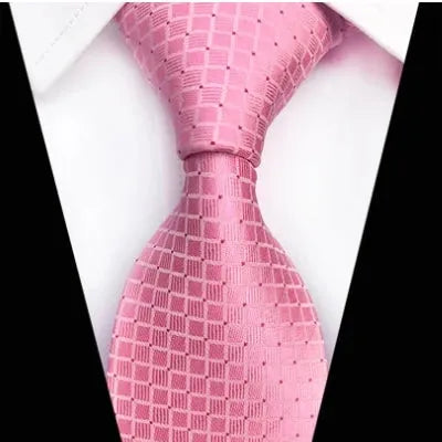 Classic Pink Mini Check Silk Tie for Men - Elegant Accessory for Formal Attire