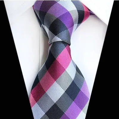 Classic Silk Tie for Men in Elegant Purple and Pink Check Pattern
