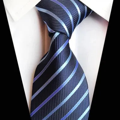 Classy Men Classic Simple Blue Striped Silk Tie