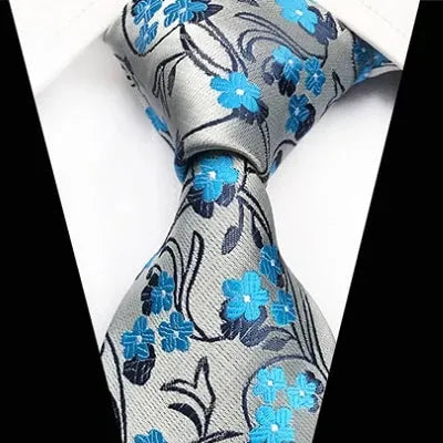 Sky Blue Floral Silk Tie for Men - Classy and Elegant Accessory