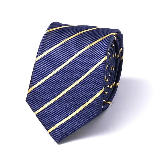 Blue and Yellow Striped Silk Skinny Tie for Classy Men