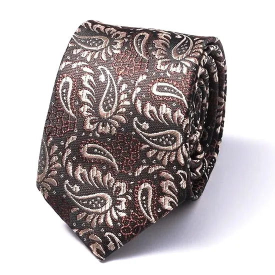 Brown Paisley Silk Skinny Tie for Classy Men