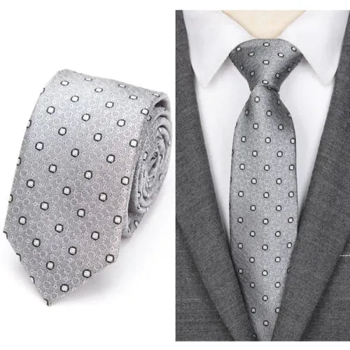 Silver Circle Skinny Tie for Classy Men Elegant Accessory for Formal Attire