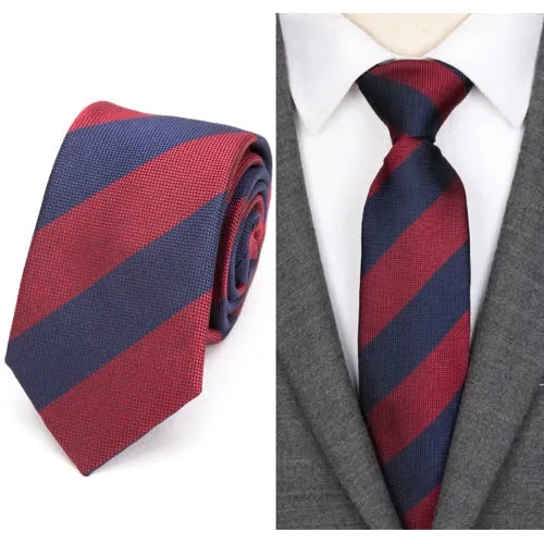 Red Blue Striped Skinny Tie for Classy Men