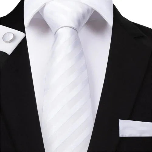 White Silk Tie with Silver Stripes for Classy Men