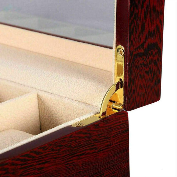 Elegant Red Wood Watch Storage Case with 10 Slots