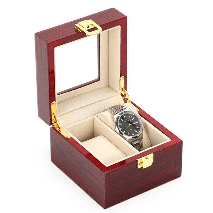 Retro Red Wood Watch Organizer Box with 2 Slots