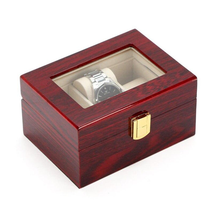 High-Quality Red Wooden Watch Holder with 3 Slots
