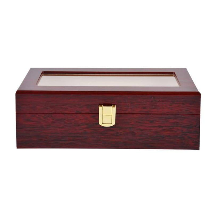 Fine Crafted Red Wood Watch Display Case with 5 Slots