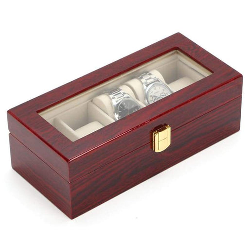 Elegant Red Wooden Watch Box with 5 Slots