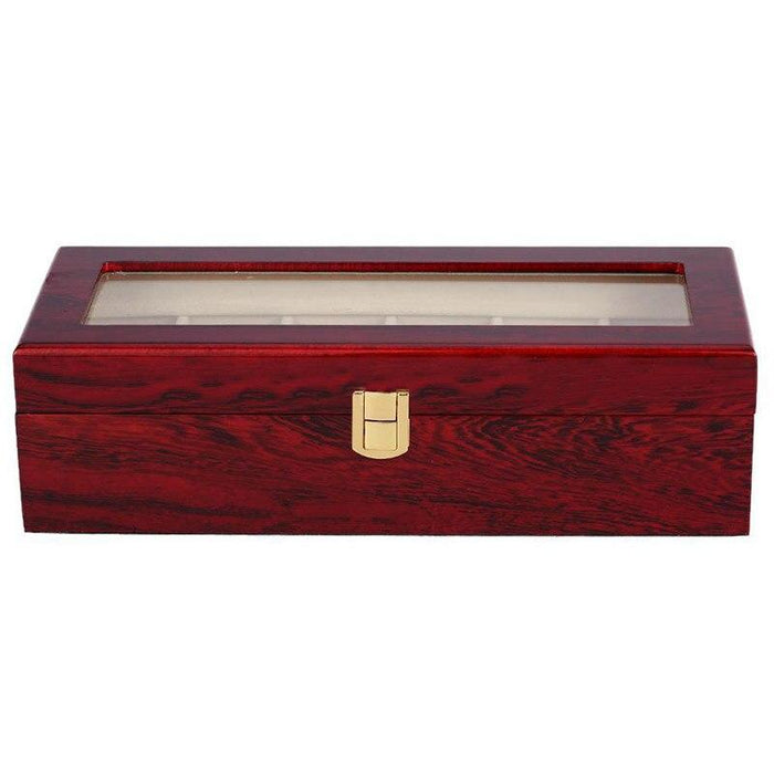 Fine Crafted Red Wood Watch Display Case with 6 Slots