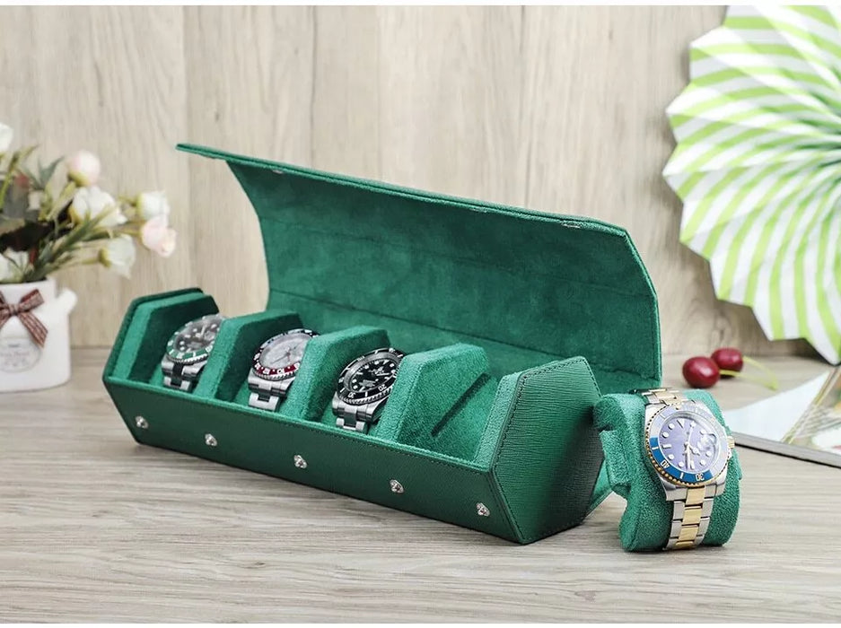 Green hexagon watch case for three watches