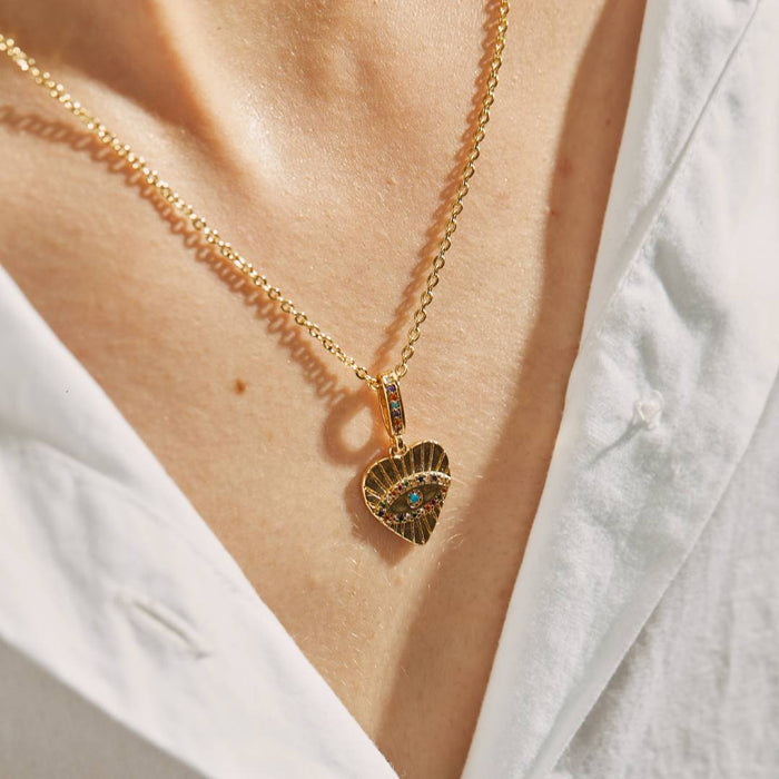 Heart Shaped Evil Eye Gold Tone Necklace
