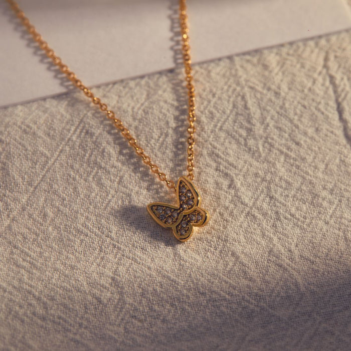 Diamond Butterfly Gold Pendant Necklace