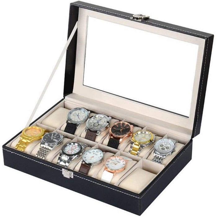 Leather Imitation Watch Collection Case with 12 Slots