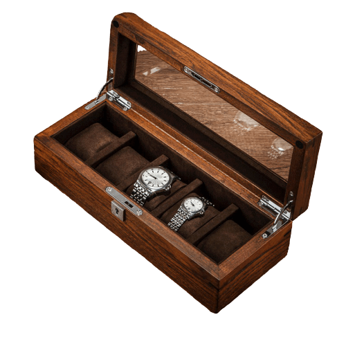 Solid Brown Wooden Watch Box Case with 5 Slots