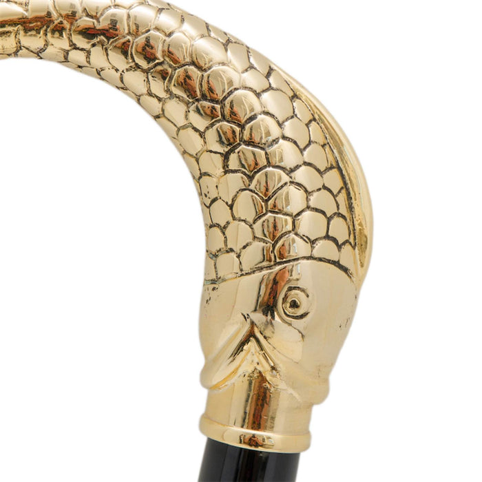 Antique Golden Metal Handled Walking Stick, Luxyru Design Fish