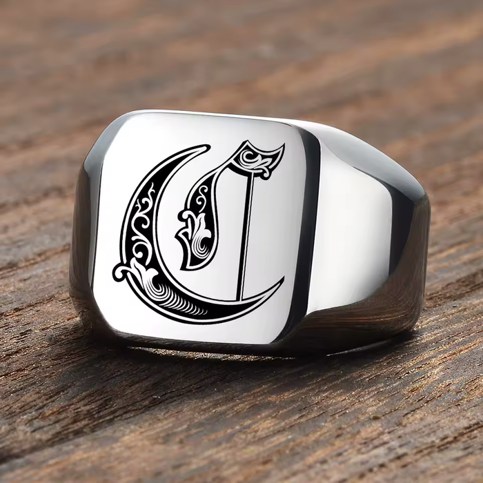 square signet ring men stainless steel