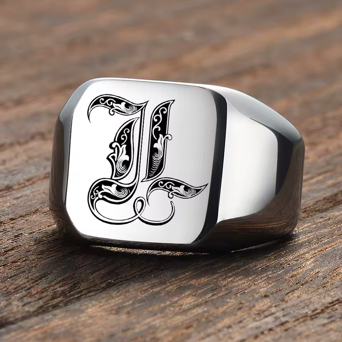 statement signet ring men gothic initials