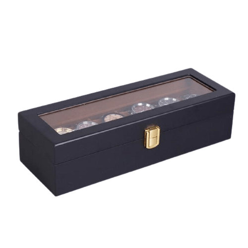 Black Wooden Watch Storage Box with 6 Slots