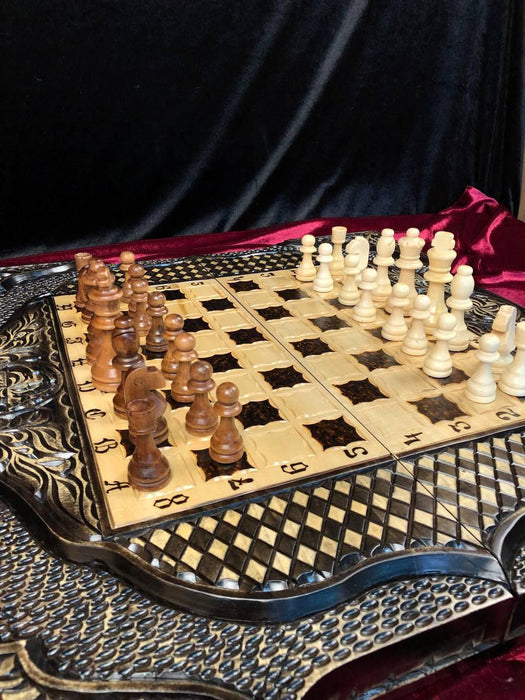 Unique Chess Set Of Wooden Chess Pieces, Gift For Dad