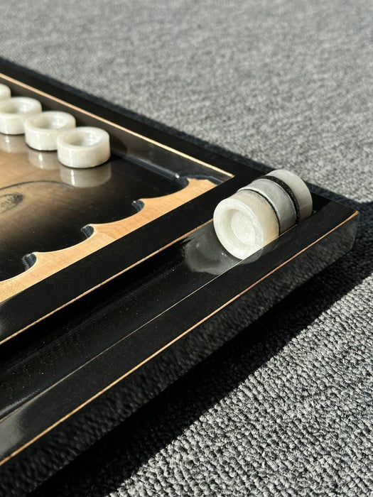 Wooden Backgammon Board With Hollows For Chips Inside