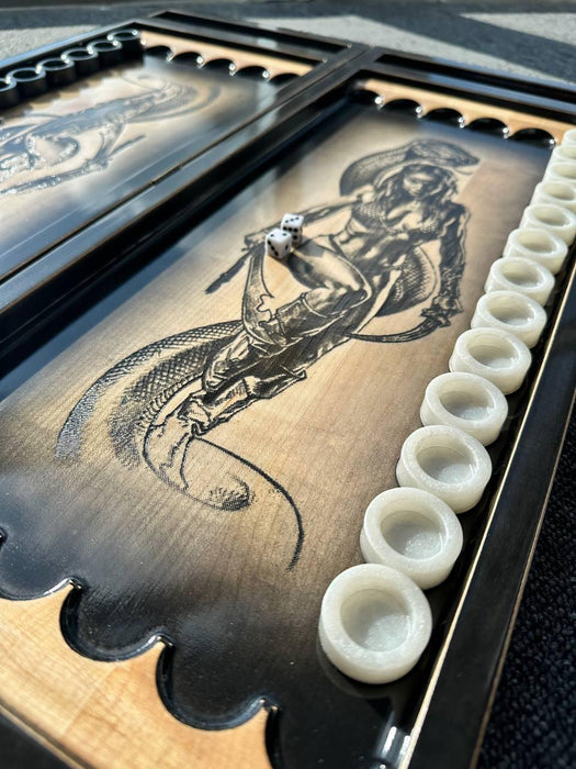 Wooden Backgammon Board With Hollows For Chips Inside