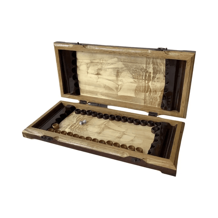 Wooden Backgammon Decorated With Hand Carving, 52×26×8 cm