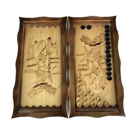 Wooden Backgammon Decorated With Hand Carving, 60×30×9 cm