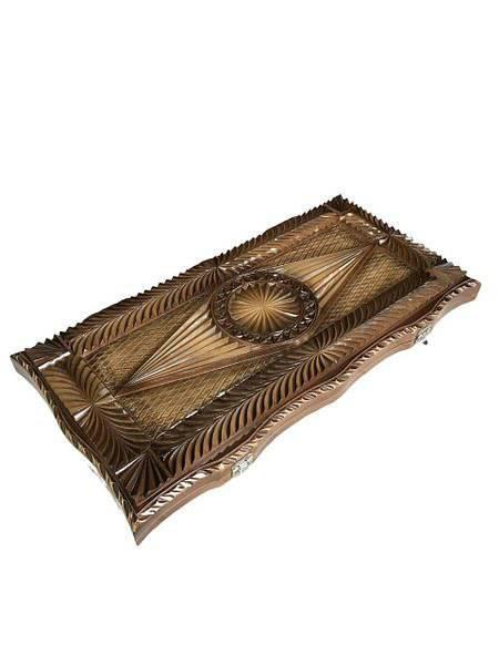 Wooden Backgammon Decorated With Hand Carving, 60×30×9 cm