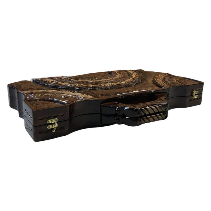 Wooden Backgammon Decorated With Hand Carving, 60×30×9 cm