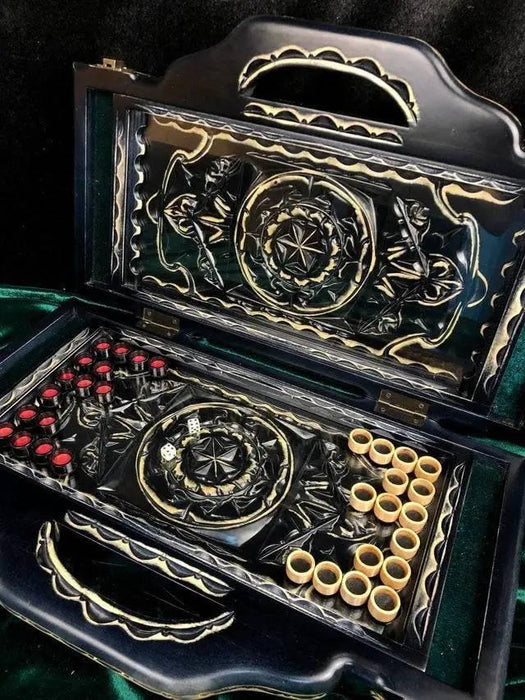 Wooden Backgammon With Carving Under Glass, 50×23×8 cm