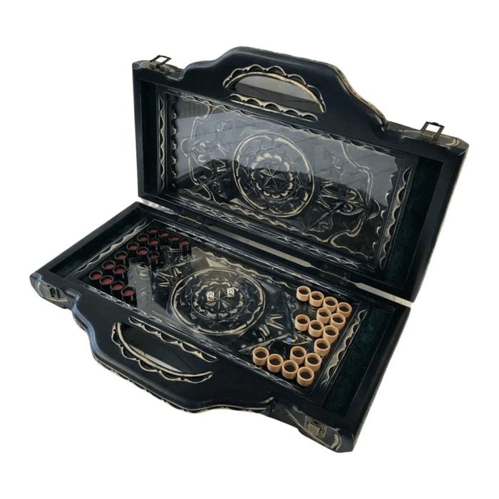 Wooden Backgammon With Carving Under Glass, 50×23×8 cm