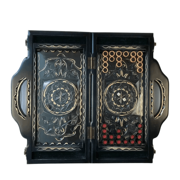 Wooden Backgammon With Carving Under Glass, 50×23×8 cm