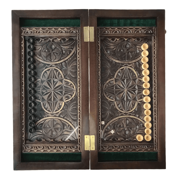 Wooden Backgammon With Glass Play Area, Handmade Carved Game Board