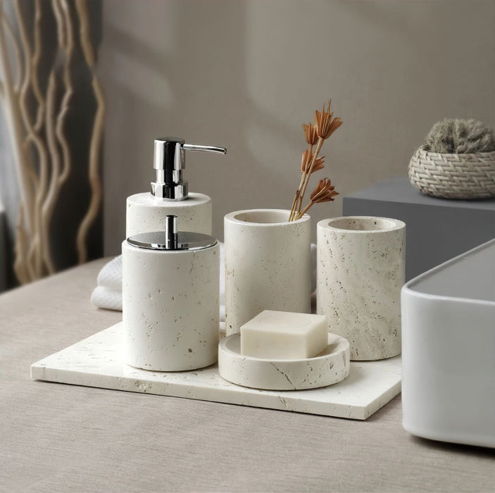 Travertine Bathroom Accessories Set – Natural Elegance
