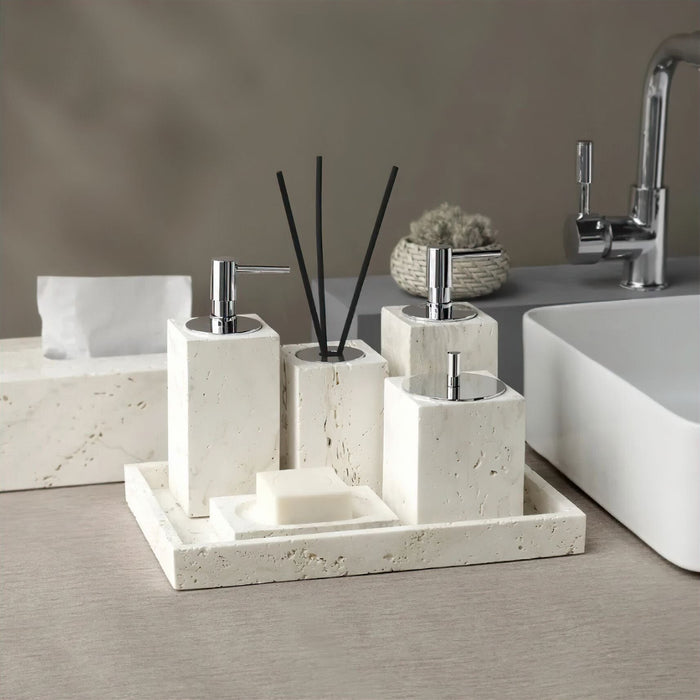 Travertine Bathroom Accessories Set – Natural Elegance