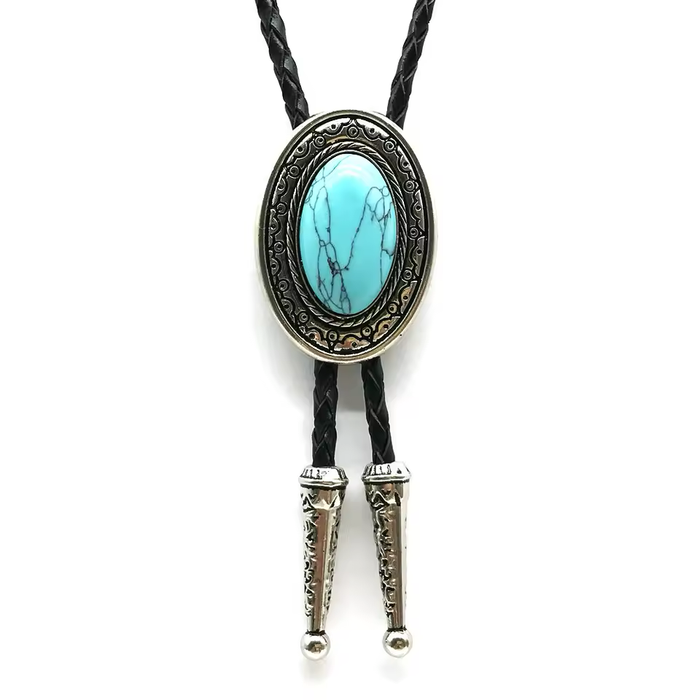 turquoise bolo tie silver clasp handmade