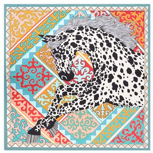 Horse Print Women's Luxury Hand-Rolled Twill Silk Scarf 130cm