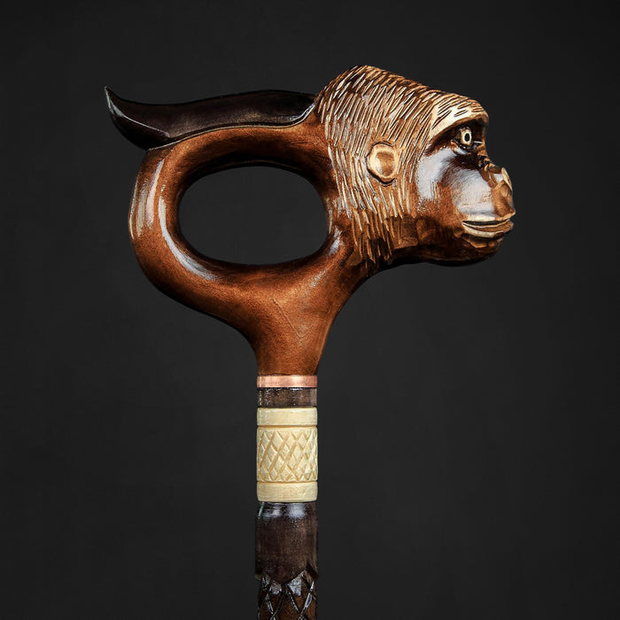 Victorian monkey head walking stick cane