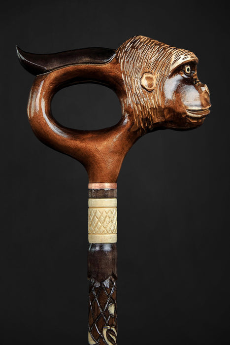 English style carved walking stick with monkey head