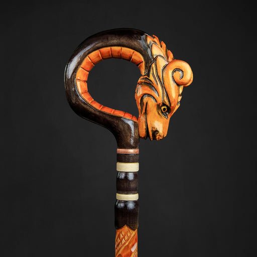 Dragon head design walking stick with red color