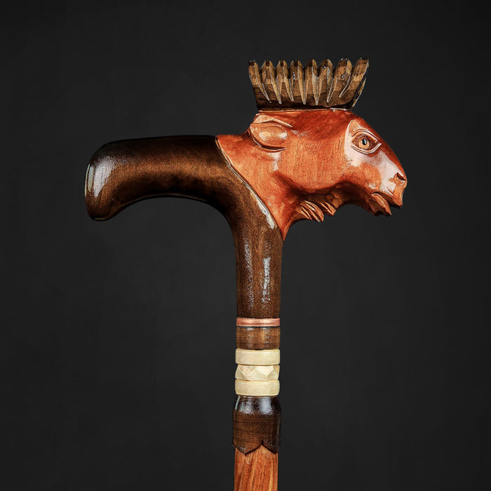 Elk-themed folk art walking cane
