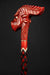 Red Wooden Dragon Head Walking Stick, Hand Carved - Hand Painting