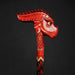 Red Wooden Dragon Head Walking Stick, Hand Carved - Hand Painting